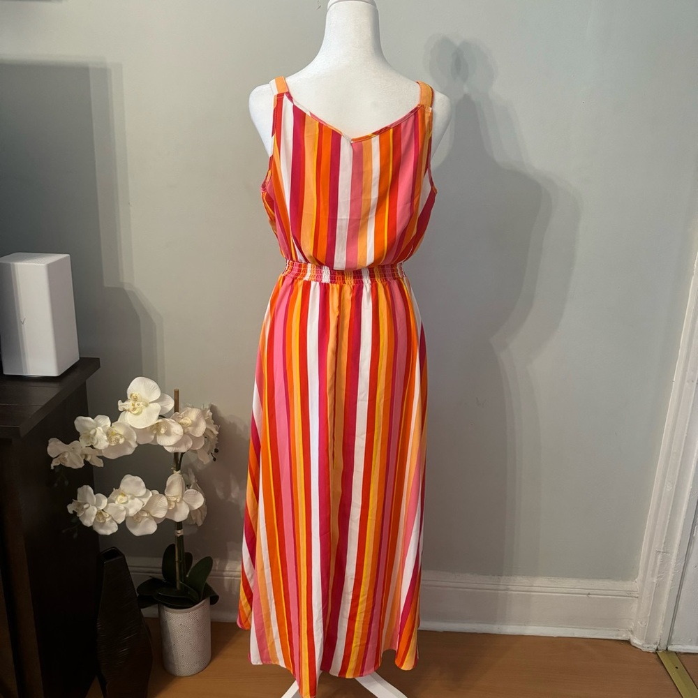 High Low Sleeveless Striped Dress M Willow Drive Orange Pink White